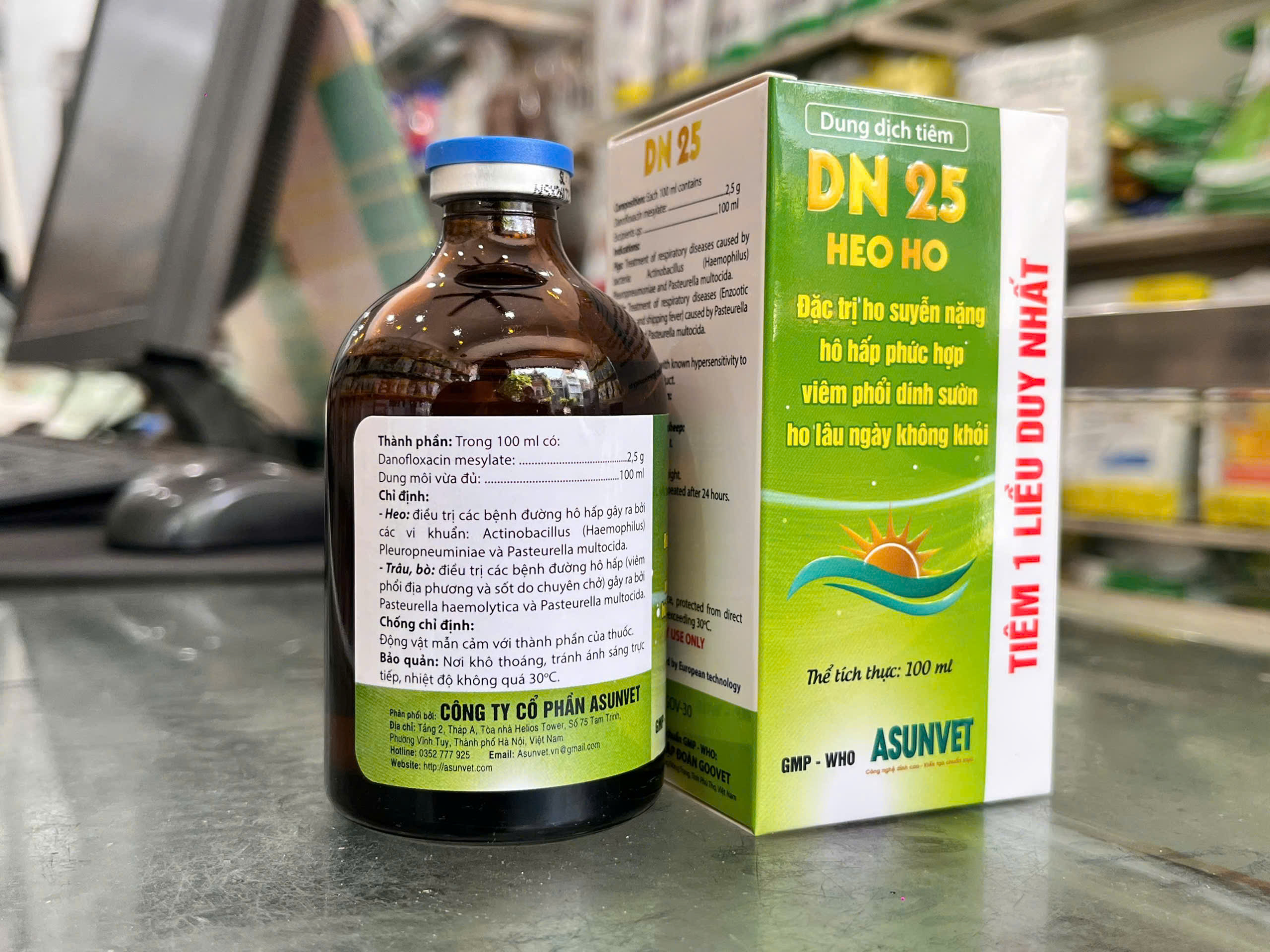 DN 25 HEO HO Asunvet dung dịch tiêm đặc trị ho suyễn nặng viêm phổi dính sườn 100ml