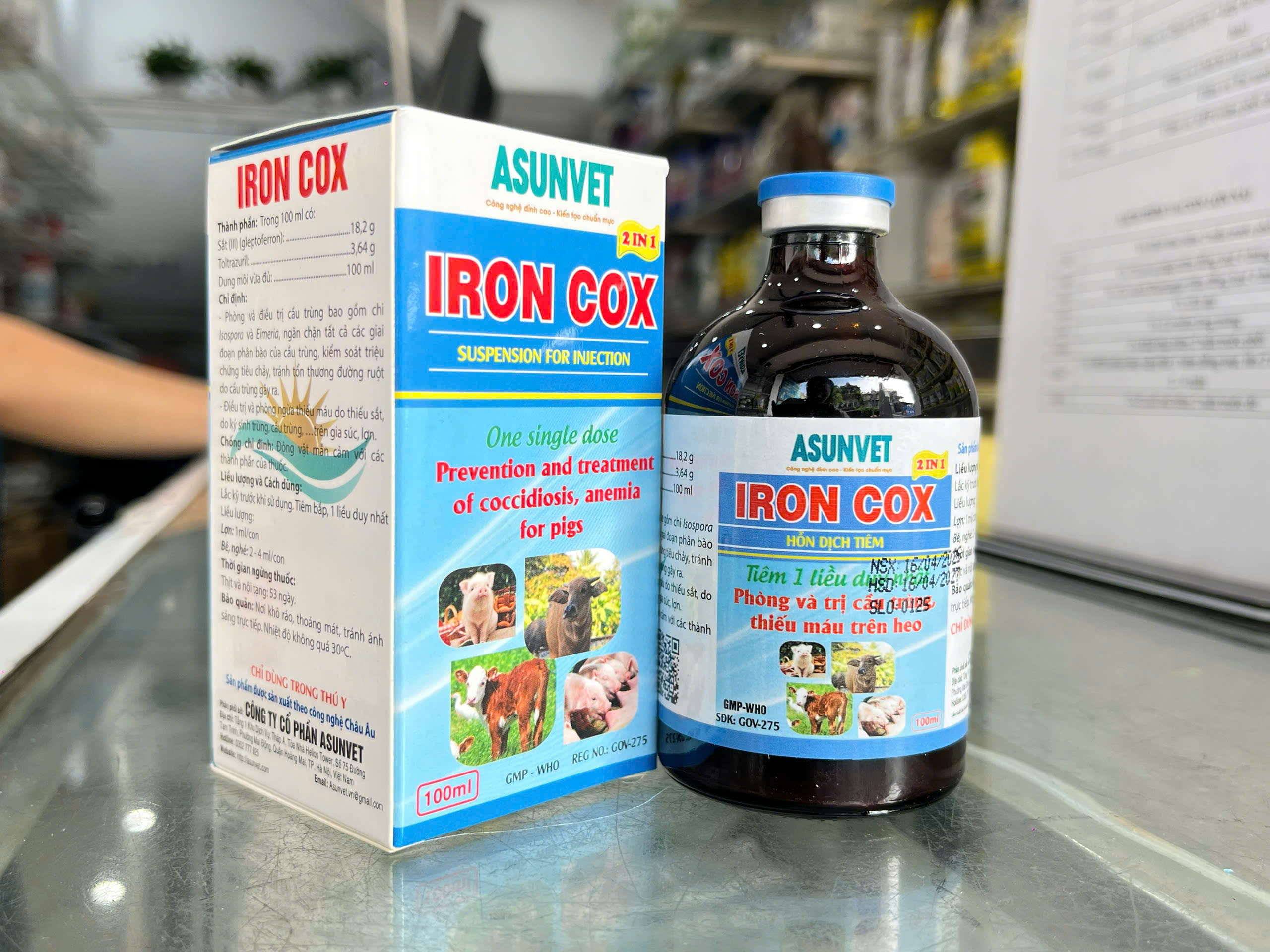 IRON COX Asunvet dung dịch tiêm phòng và trị cầu trùng thiếu máu trên heo