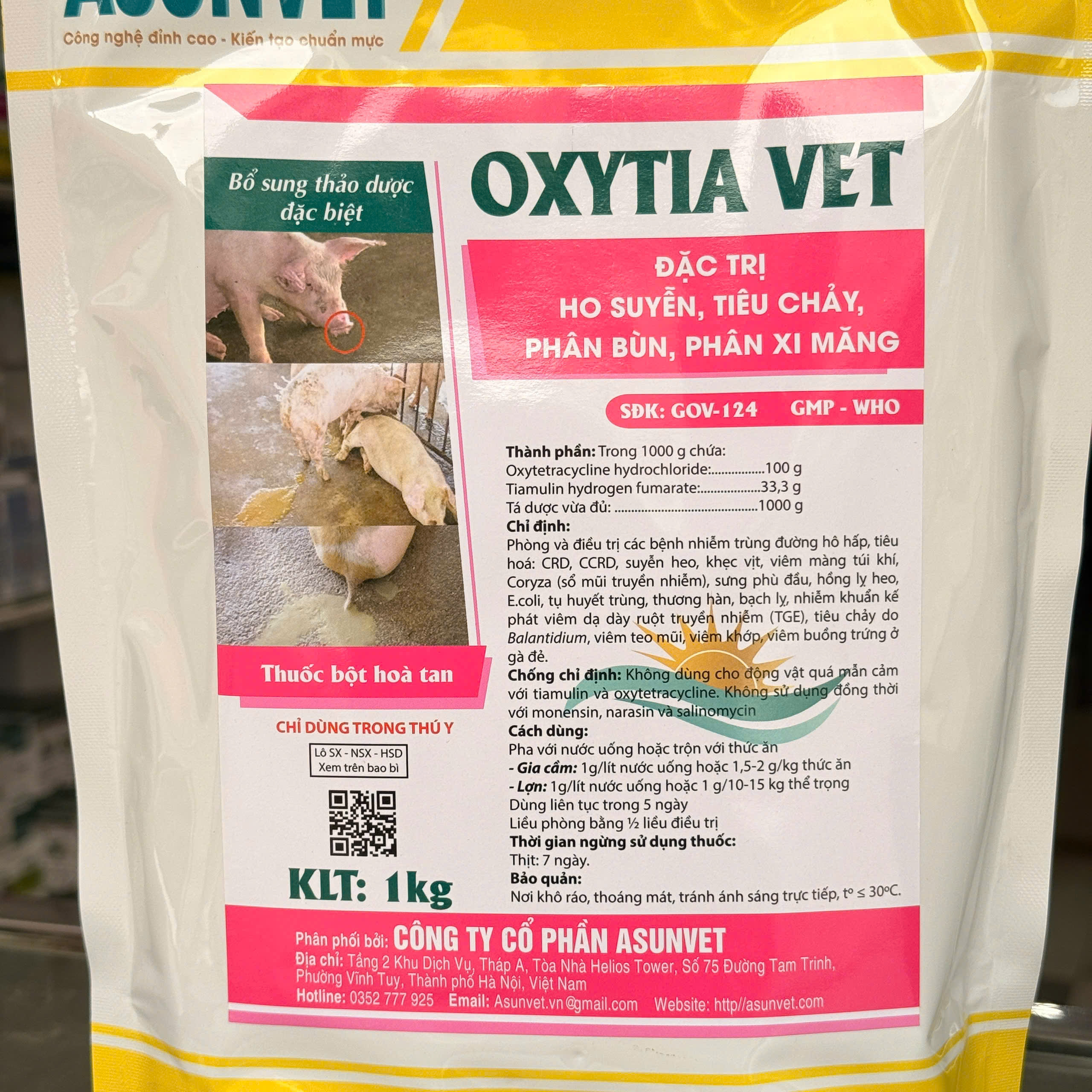 OXYTIA VET Asunvet bột hòa tan đặc trị hô suyễn tiêu chảy phân bùn phân xi măng 1kg