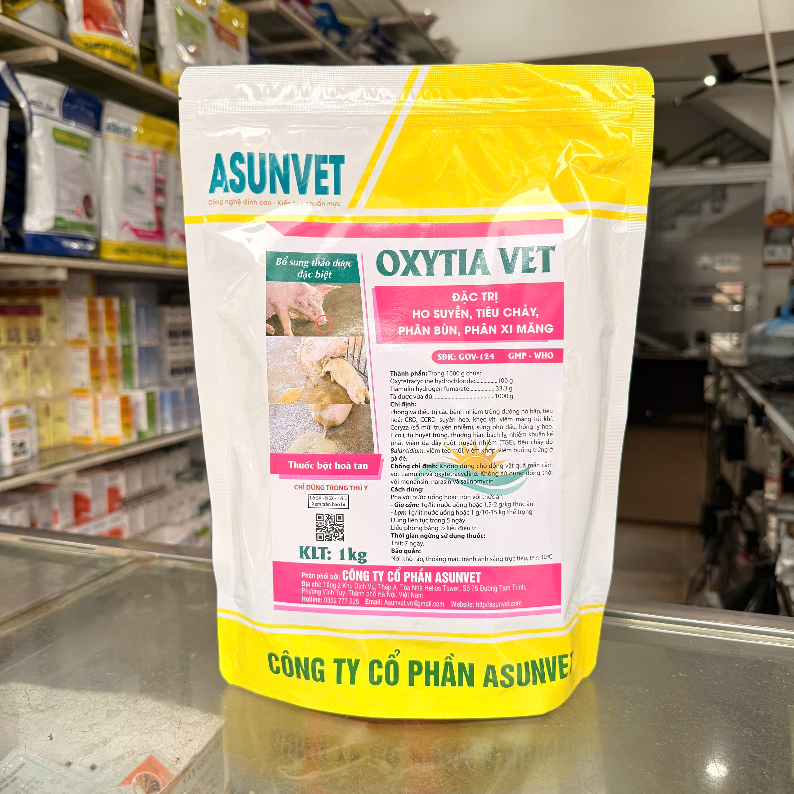OXYTIA VET Asunvet bột hòa tan đặc trị hô suyễn tiêu chảy phân bùn phân xi măng 1kg