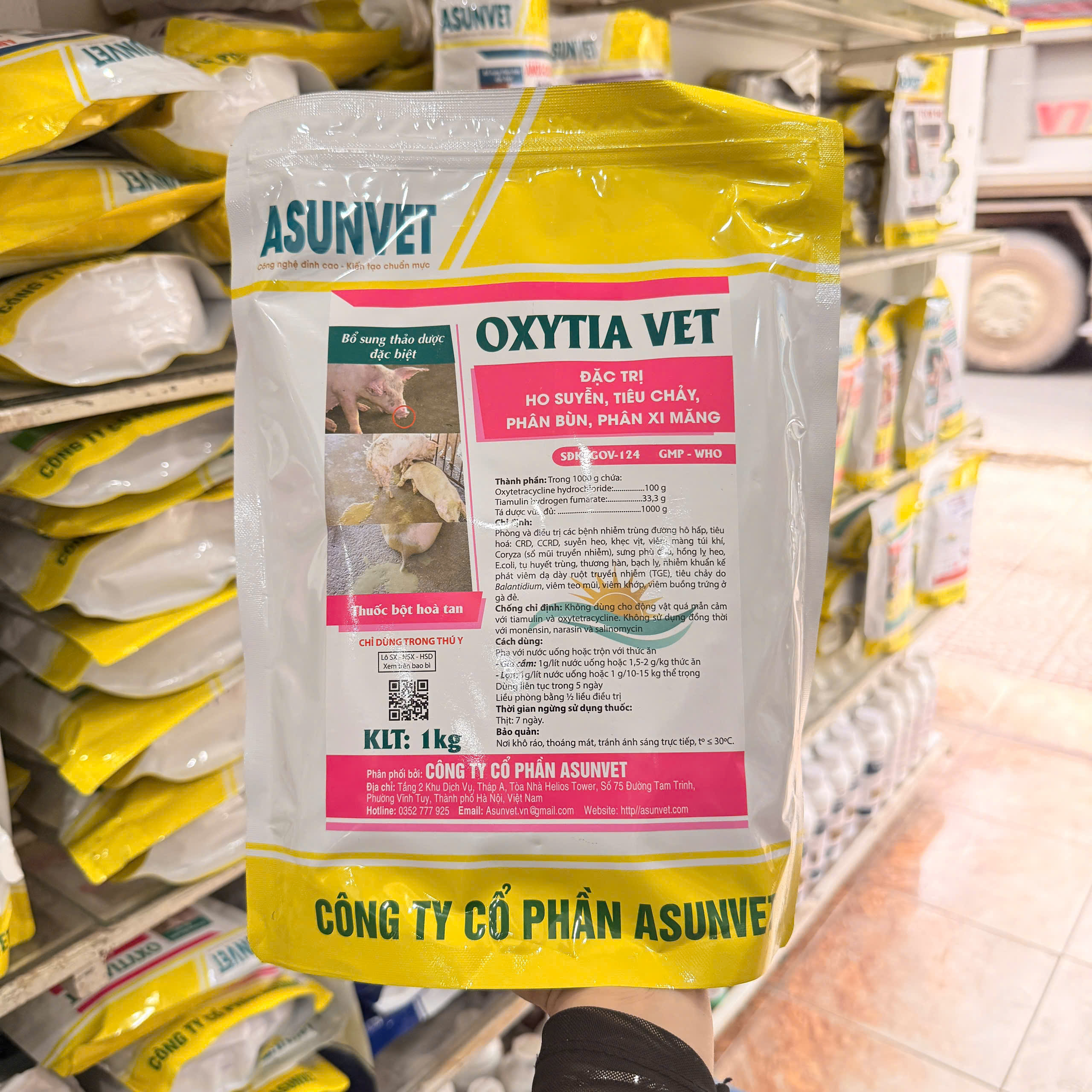 OXYTIA VET Asunvet bột hòa tan đặc trị hô suyễn tiêu chảy phân bùn phân xi măng 1kg