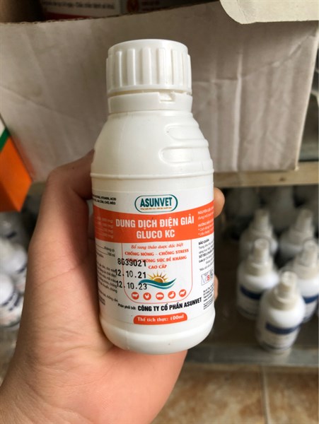 DIỆN GIẢI GLUCO KC Asunvet dung dịch pha chống nóng chống stress tăng sức đề kháng 100ml