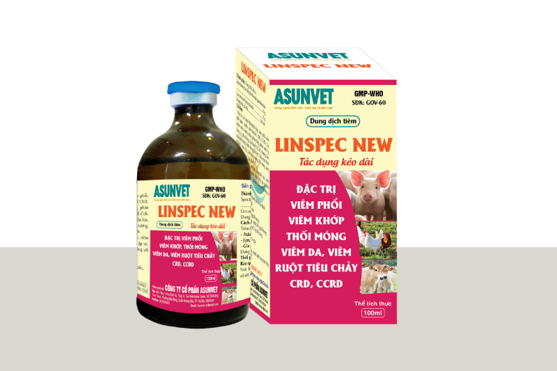 LINSPEC NEW Asunvet dung dịch tiêm đặc trị viêm phổi viêm khớp thối móng tiêu chảy CRD CCRD 100ml