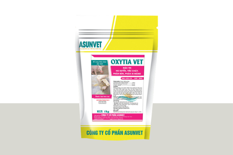 OXYTIA VET Asunvet bột hòa tan đặc trị hô suyễn tiêu chảy phân bùn phân xi măng 1kg