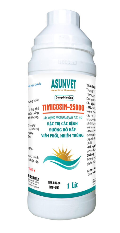 TIMICOSIN 2500G Asunvet dung dịch uống đặc trị bệnh đường hô hấp viêm phổi nhiễm trùng 1 lít