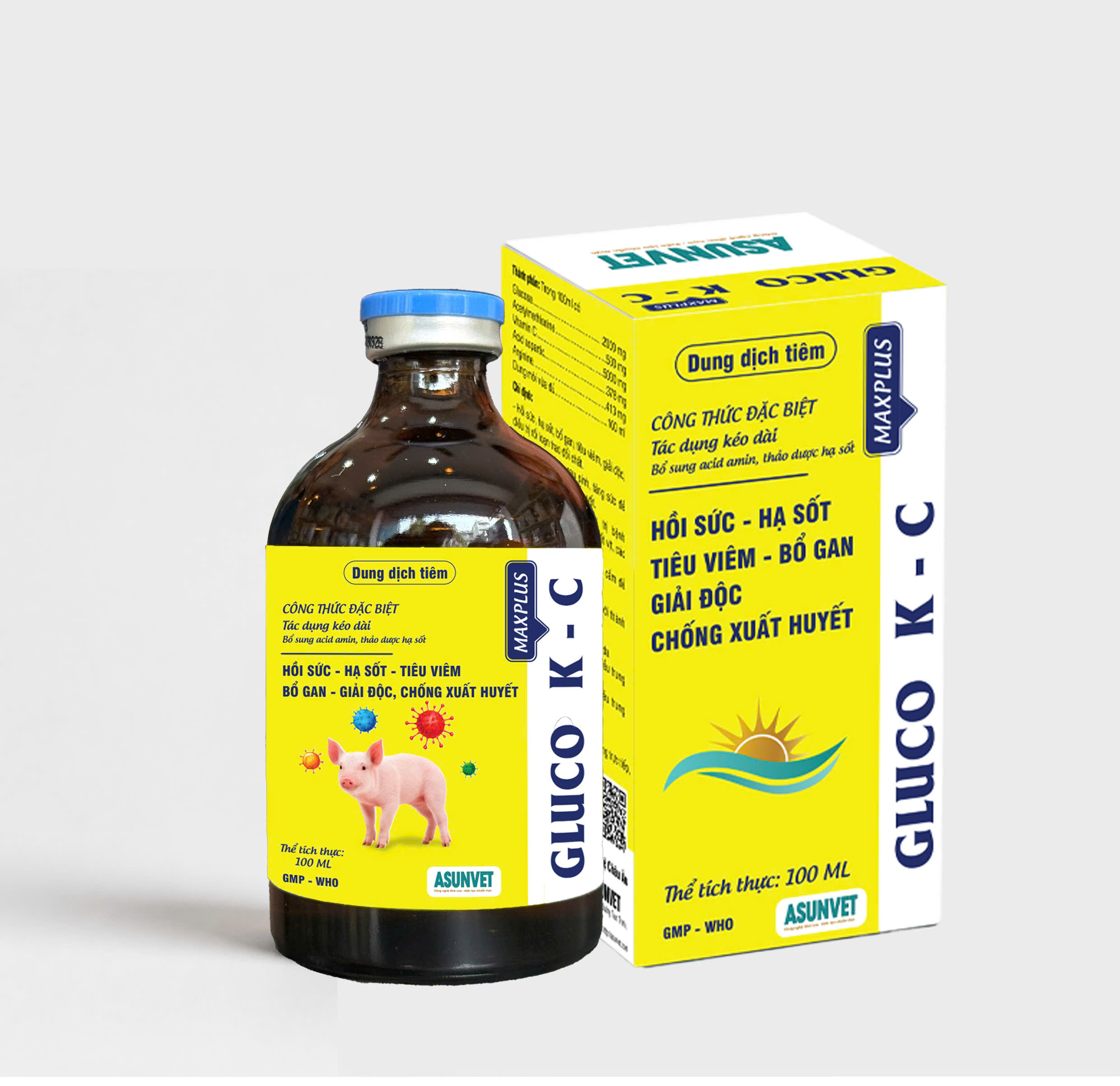 GLUCO K C MAXPLUS Dung dịch tiêm Hồi sức hạ sốt tiêu viêm bổ gan giải độc chống xuất huyết 50ml asunvet