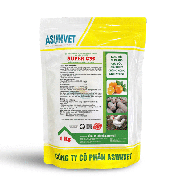 SUPER C35 Asunvet – Vitamin C hỗ trợ giải nhiệt, giảm stress cho vật nuôi